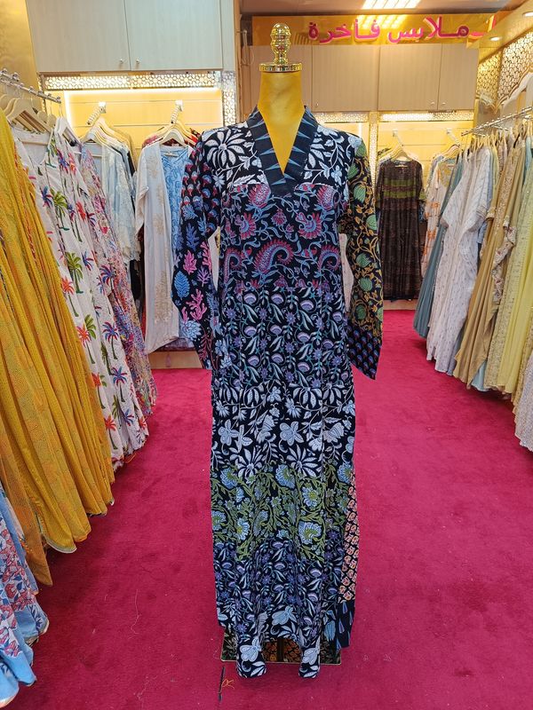 S/M Teena Printed Cotton Dress 57&quot; Long Jalabiya