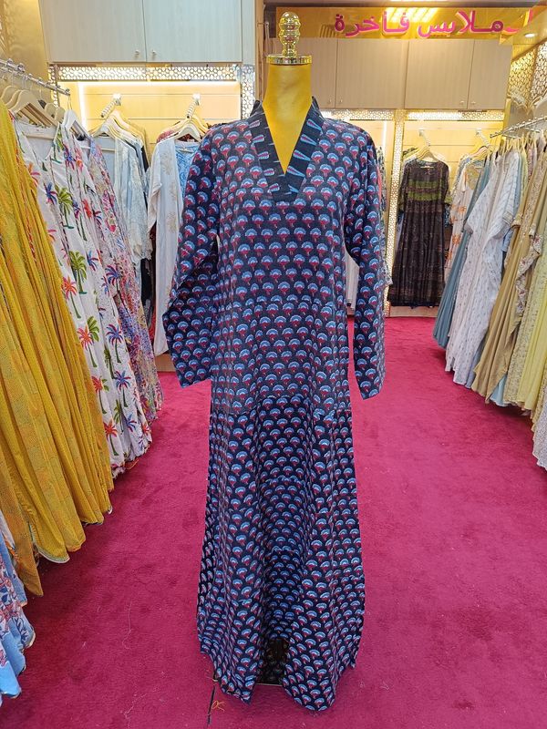 S/M Teena Printed Cotton Dress 57&quot; Long Jalabiya