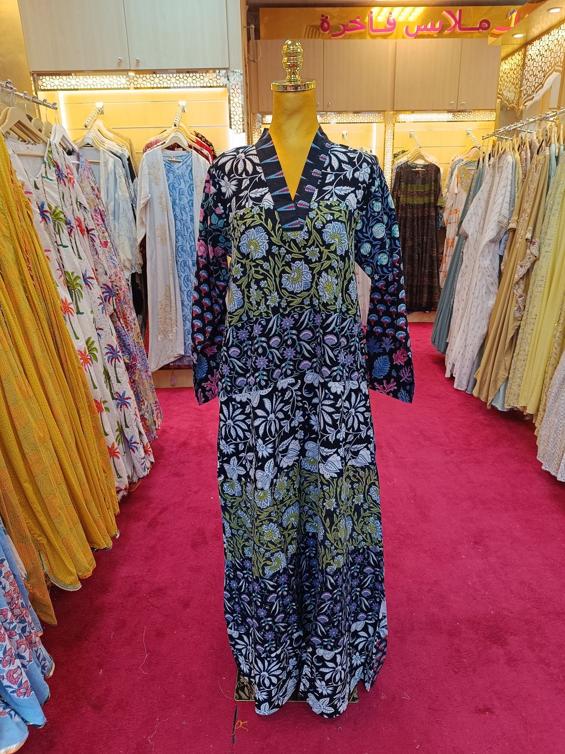 S/M Teena Printed Cotton Dress 57&quot; Long Jalabiya