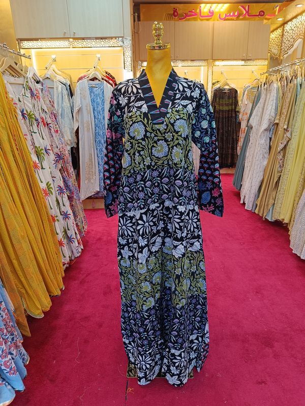 S/M Teena Printed Cotton Dress 57&quot; Long Jalabiya