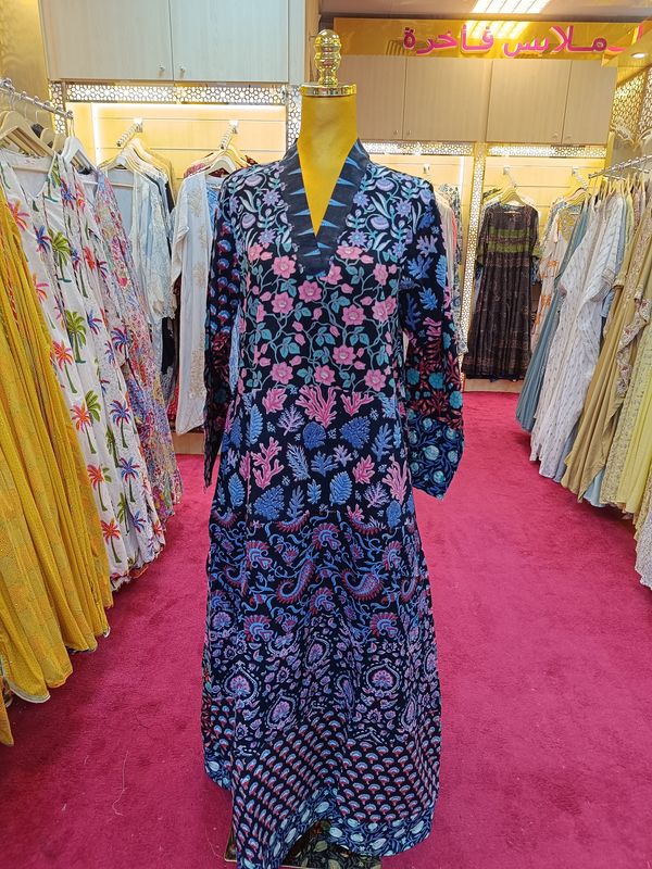S/M Teena Printed Cotton Dress 57&quot; Long Jalabiya