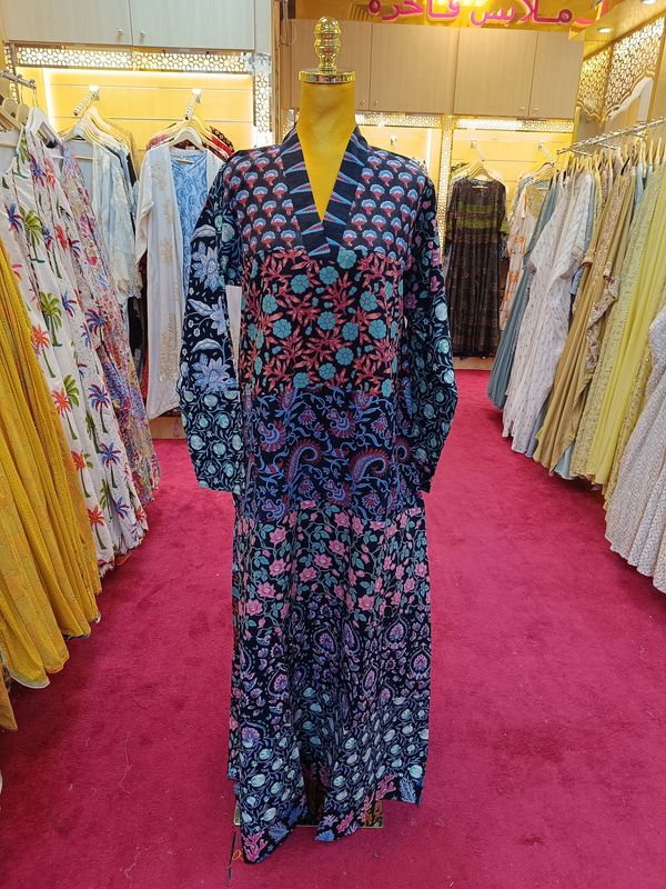 S/M Teena Printed Cotton Dress 57&quot; Long Jalabiya