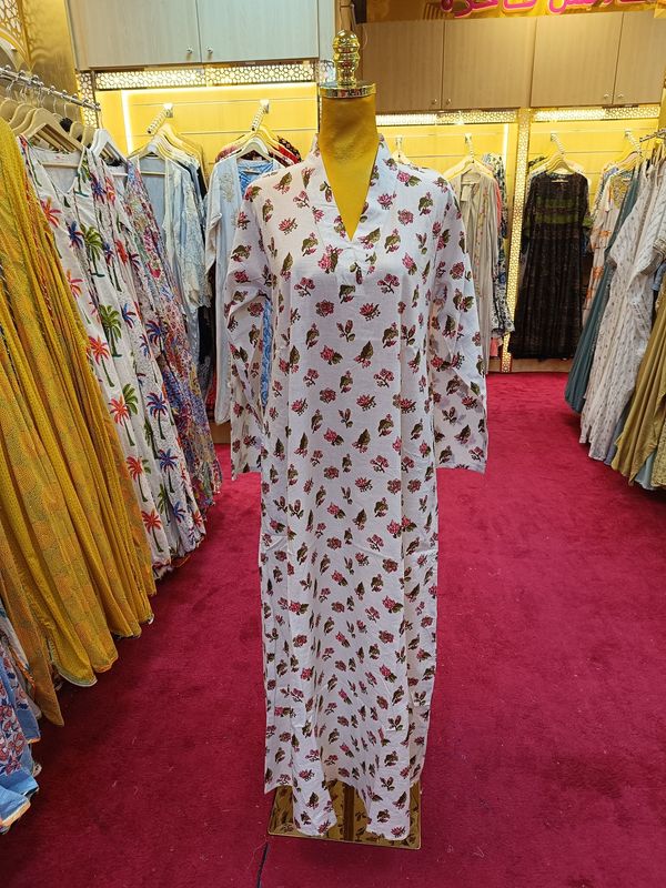 S/XS Teena Printed Cotton Dress 54&quot; Long Jalabiya