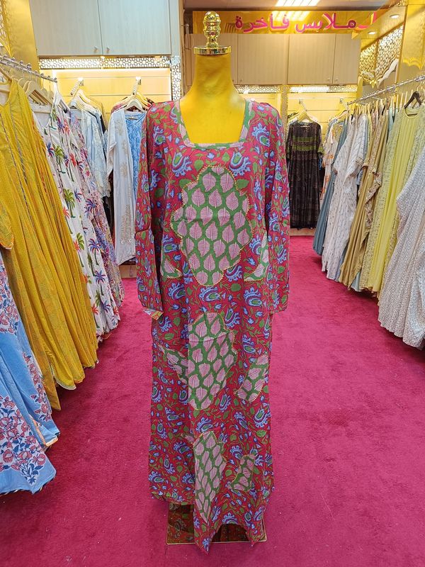 2XL/3XL  Printed Cotton Dress 57&quot;Long Jalabiya