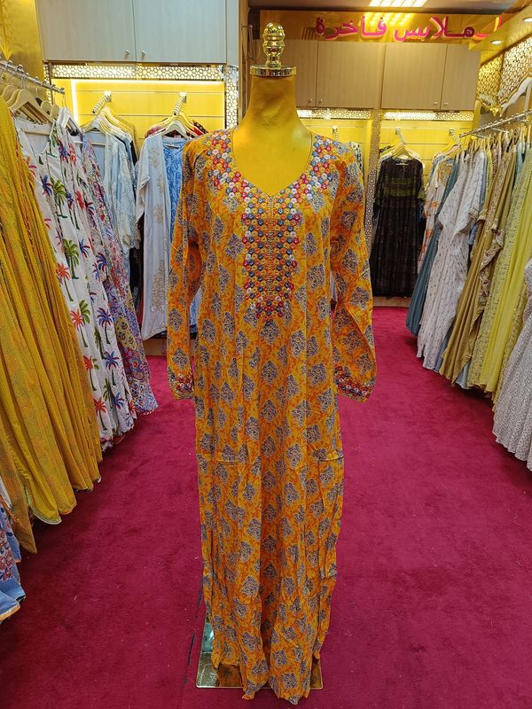 S/M  Printed Cotton Dress 57&quot;Long Jalabiya