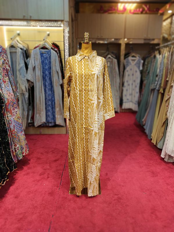 S/M Singapore  Printed Cotton Dress 57&quot; Long Jalabiya