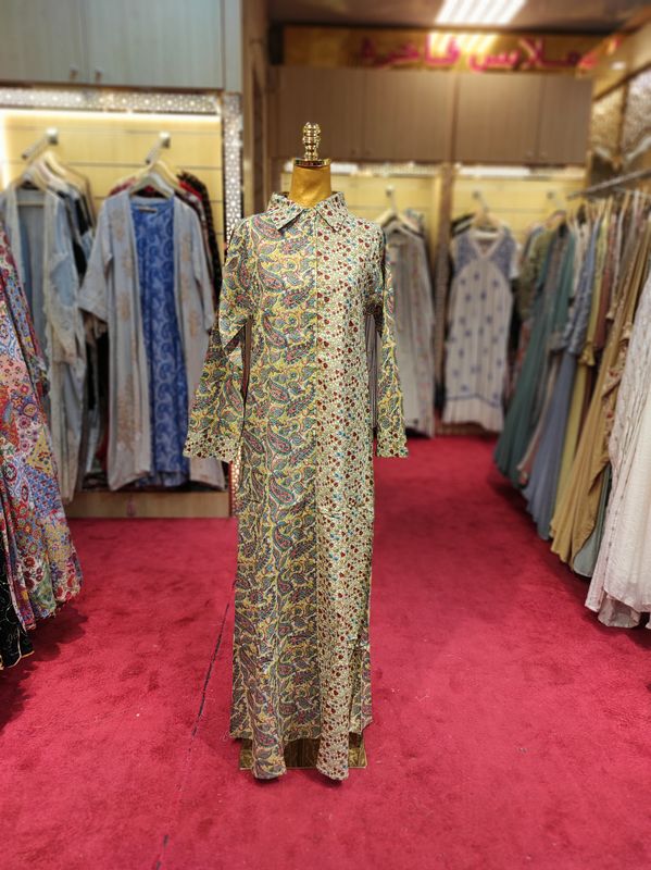 S/M Singapore  Printed Cotton Dress 57&quot; Long Jalabiya