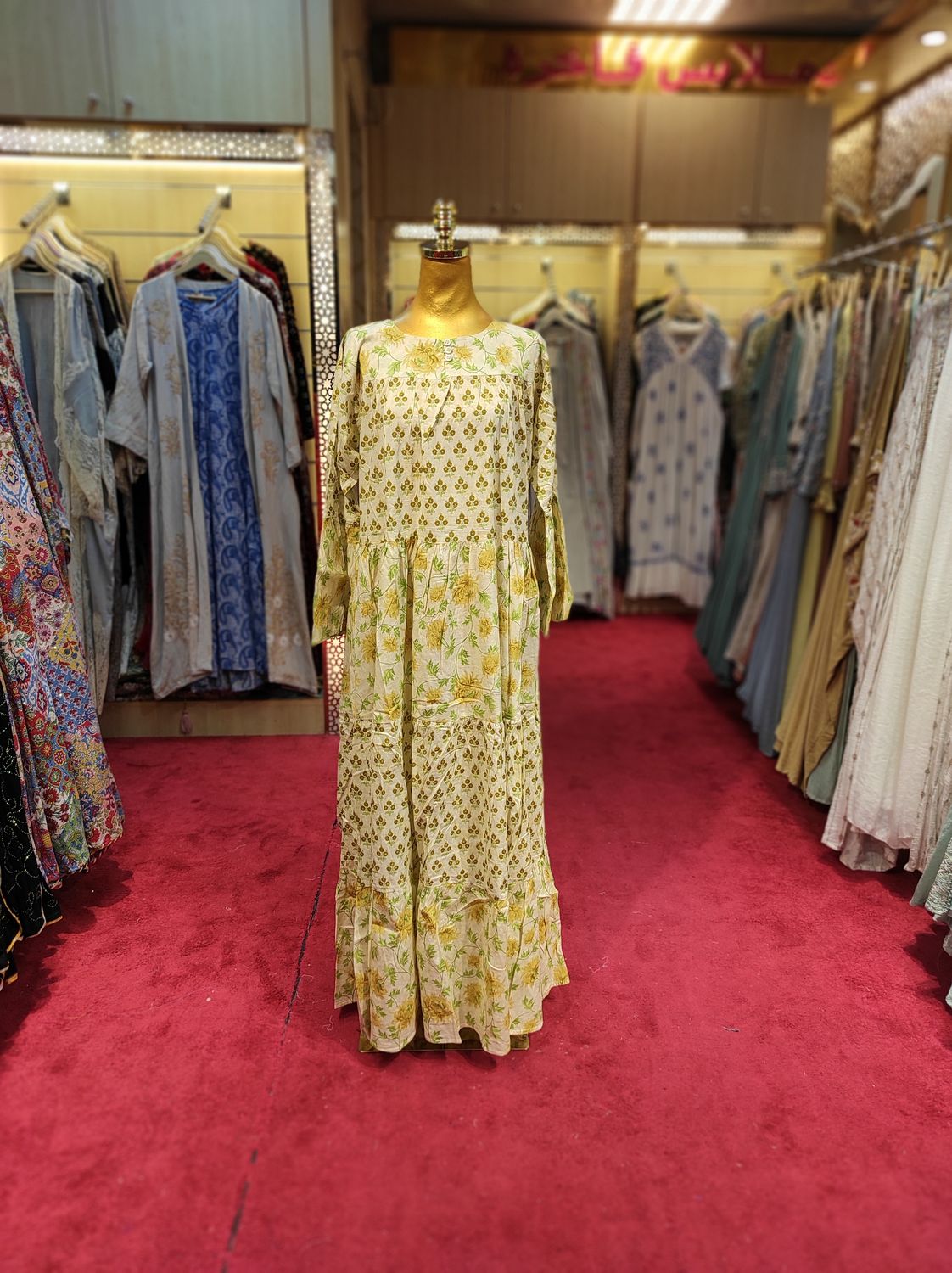 S/M Moon Printed Cotton Dress 57&quot; Long Jalabiya