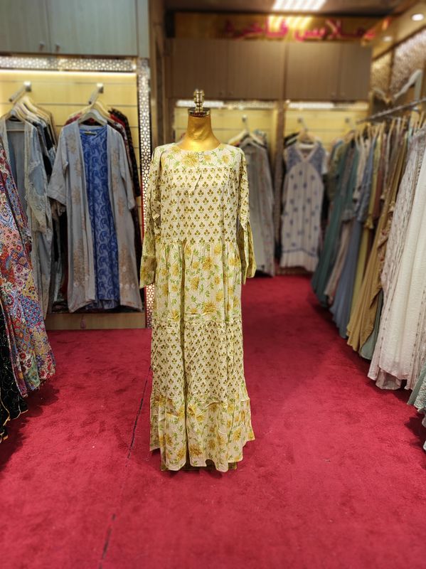 S/M Moon Printed Cotton Dress 57&quot; Long Jalabiya