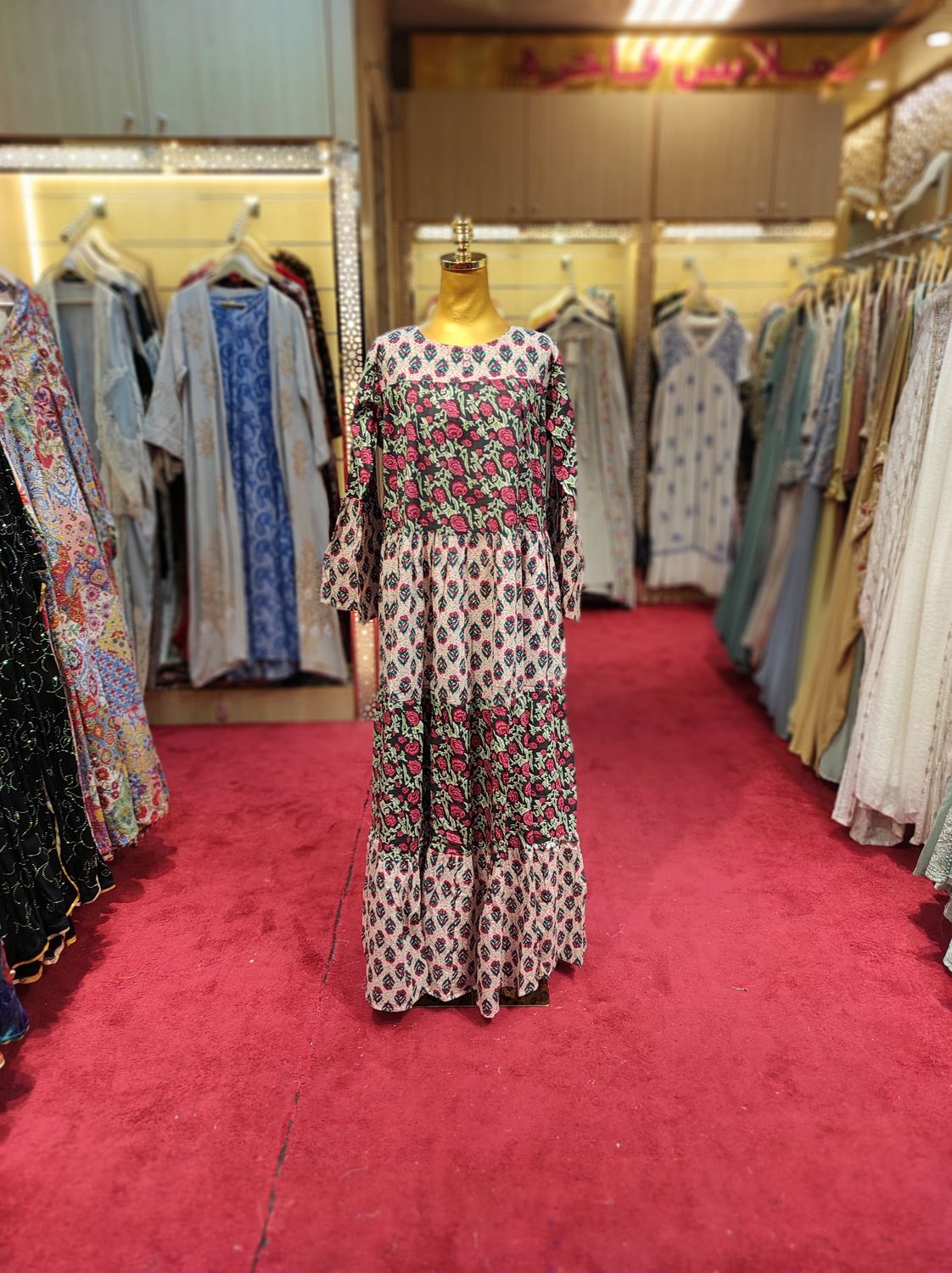 S/M Moon Printed Cotton Dress 57&quot; Long Jalabiya