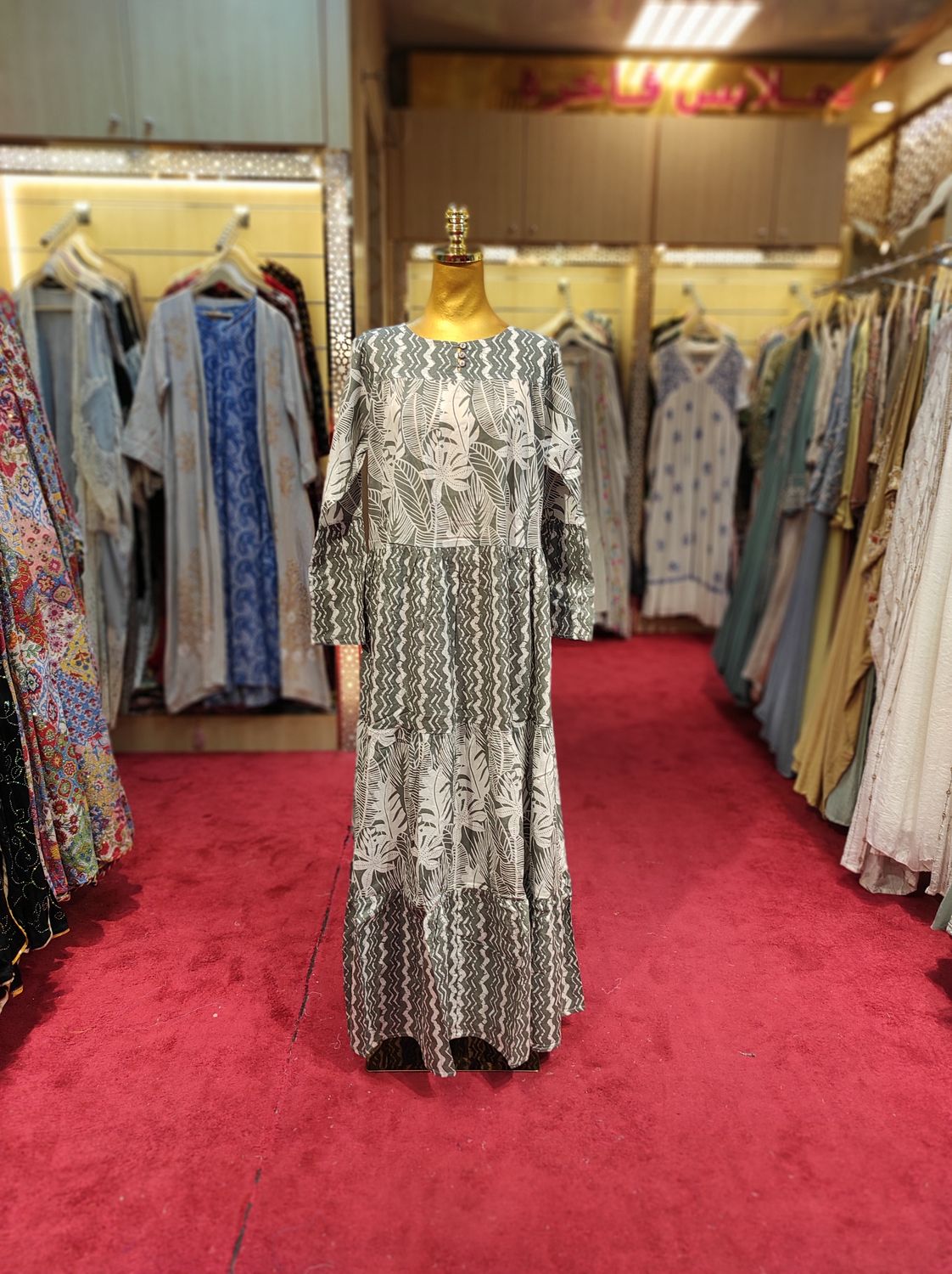 S/M Moon Printed Cotton Dress 57&quot; Long Jalabiya