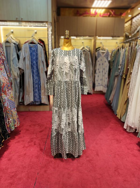 S/M Moon Printed Cotton Dress 57&quot; Long Jalabiya