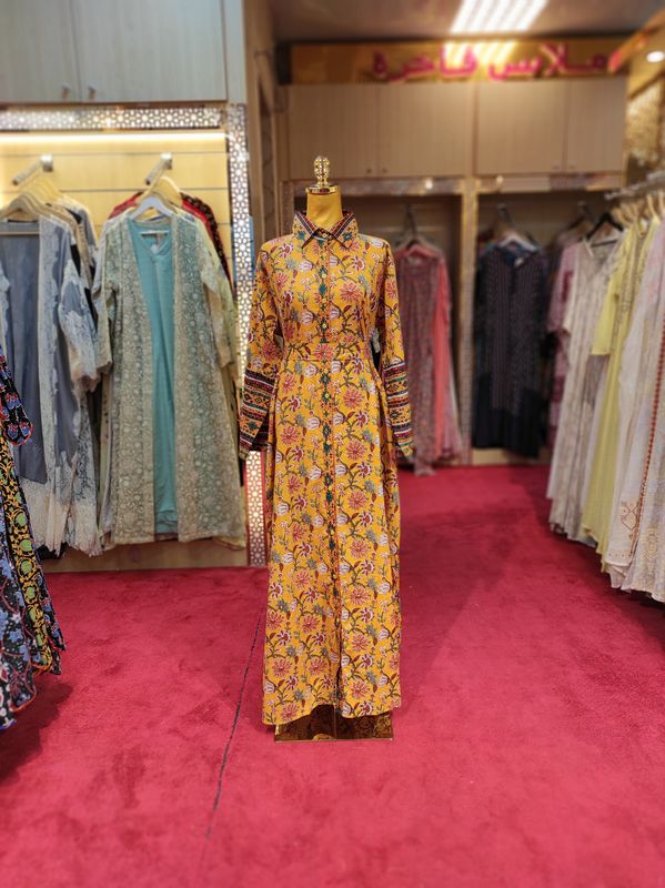 L/XL Tansy Printed Cotton Jalabiya Dress 57&quot; Long