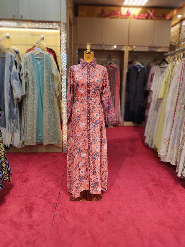 S/M Tansy Printed Cotton Jalabiya Dress 57&quot; Long