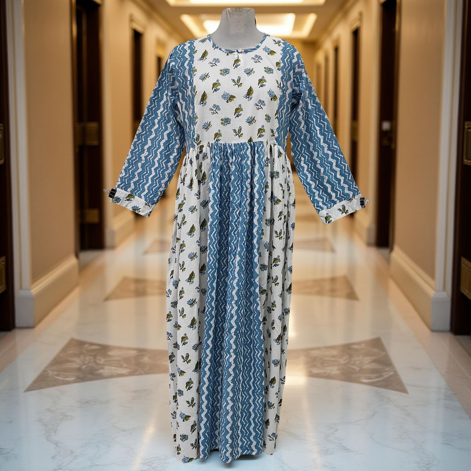 XS/S Heba Printed Cotton Dress 54&quot; Long  Jalabiya