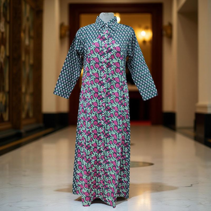 L/XL Honey Printed Cotton Dress Long 57&quot; Jalabiya