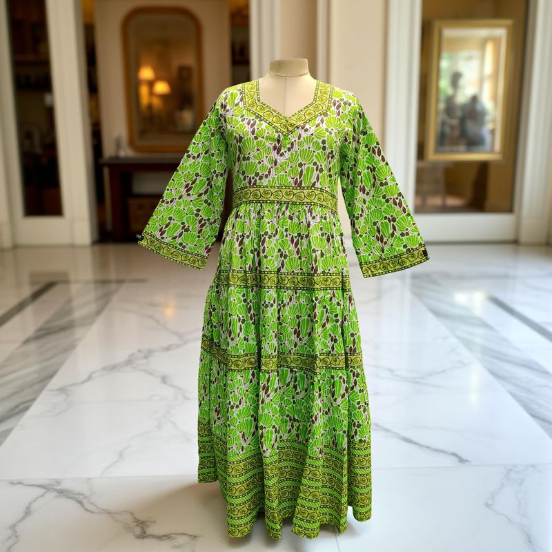 XS/S Huda Printed Cotton Dress 54&quot; Long Jalabiya