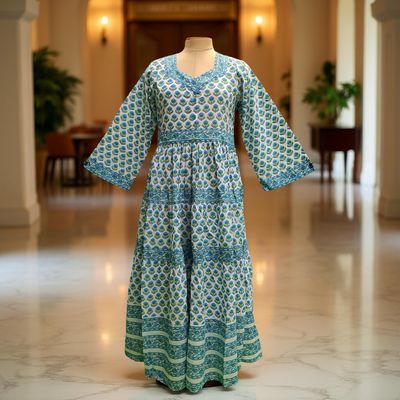 S/M  Huda Printed Cotton Dress 57&quot; Long Jalabiya