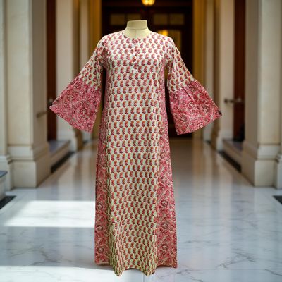 XS/S Marry Printed Cotton Dress 54&quot; Long Jalabiya