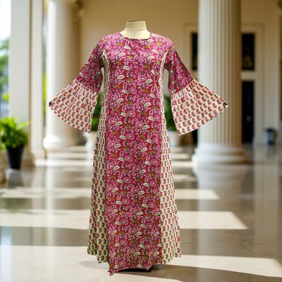 L/XL Marry Printed Cotton Dress 57&quot; Long Jalabiya