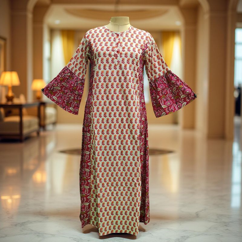 XS/S Marry Printed Cotton Dress 54&quot; Long Jalabiya