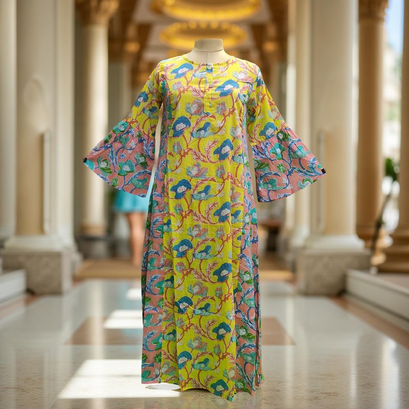 2XL/3XL Marry Printed Cotton Dress 57&quot; Long Jalabiya