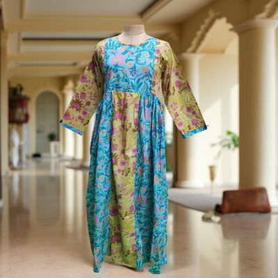 L/XL Heba Printed Cotton Dress 57&quot; Long  Jalabiya