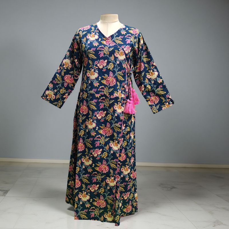2XL/3XL Qifa Printed Cotton Dress 56&quot; Long Jalabiya