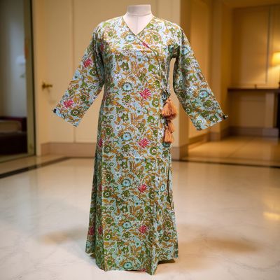 XS/S Qifa Printed Cotton Dress 54&quot; Long Jalabiyas