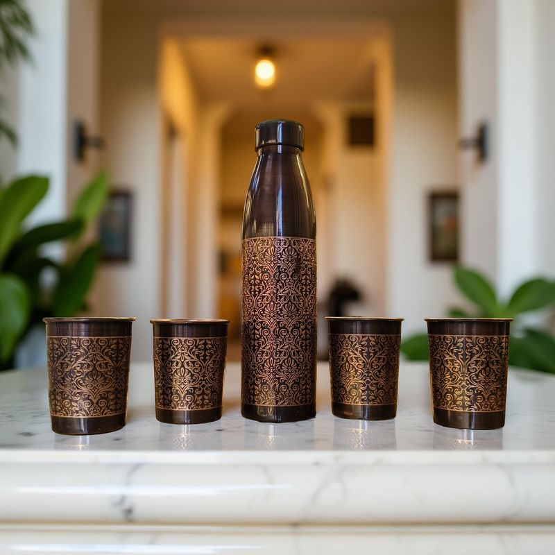 Luxury Dr. Antique Etching  4 Glasses Of Water And 1 Bottle 06