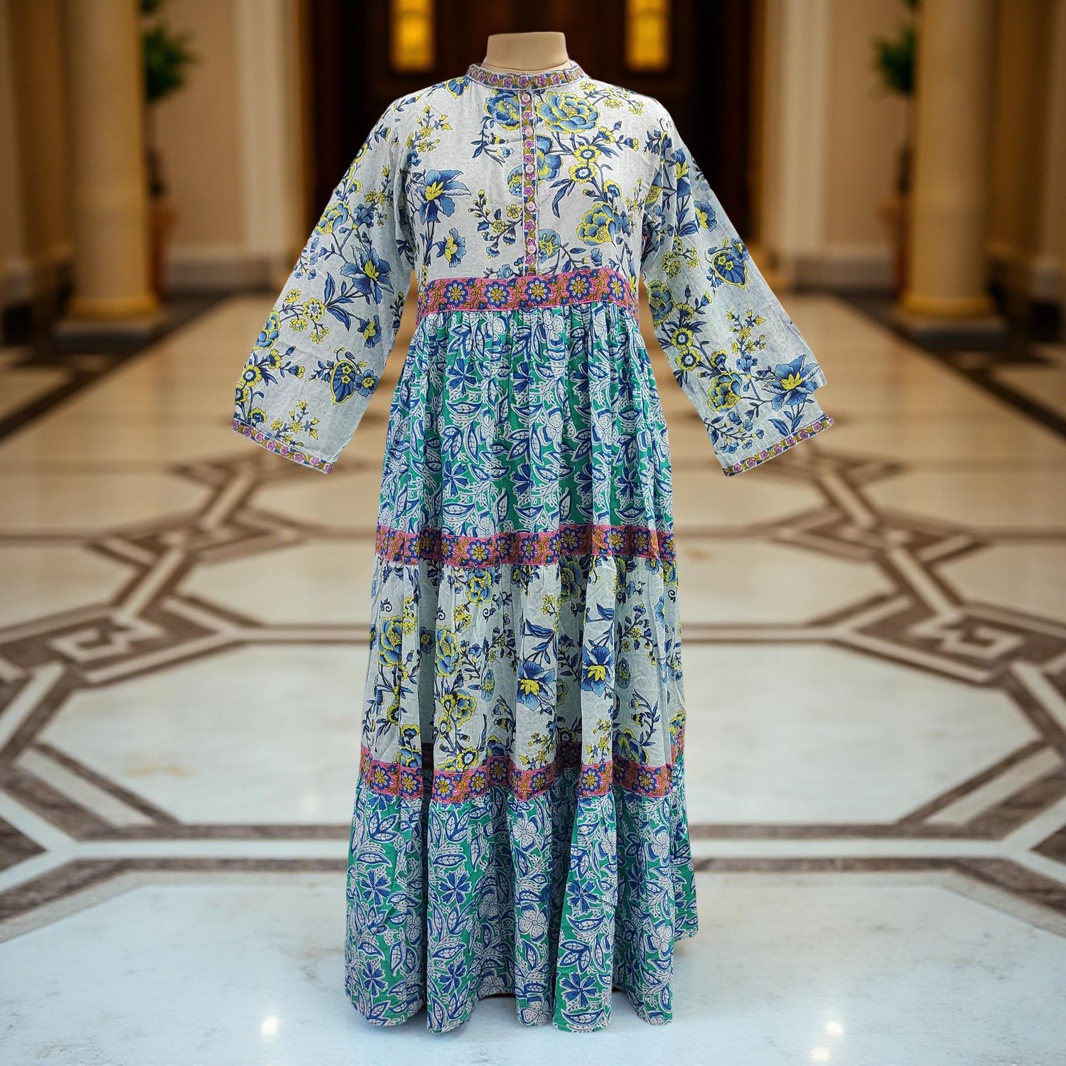 S-M Sydney Printed Cotton Dress 57&quot; Long Jalabiya