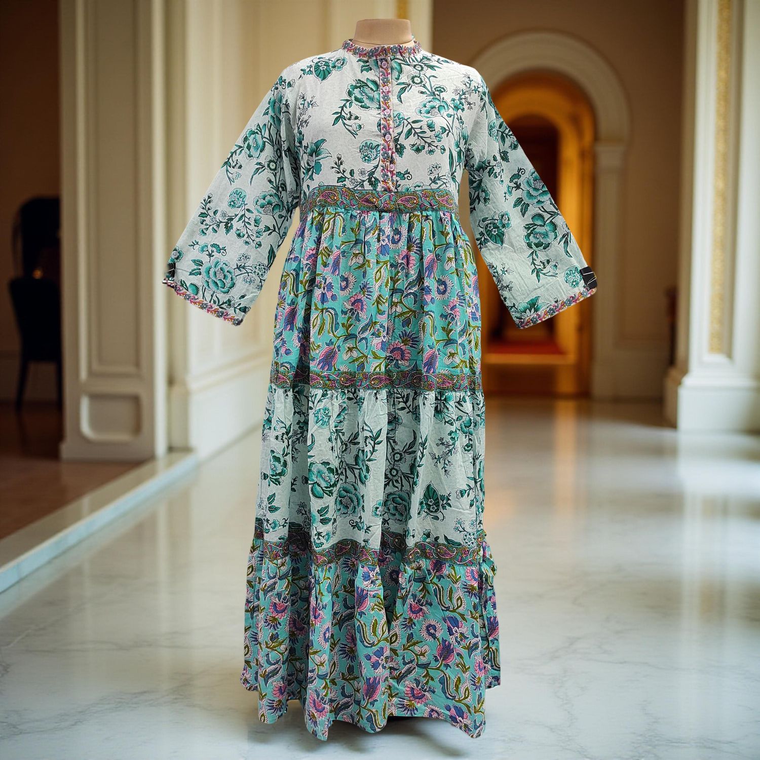 S-M Sydney Printed Cotton Dress 57&quot; Long Jalabiya