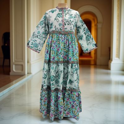 S-M Sydney Printed Cotton Dress 57&quot; Long Jalabiya