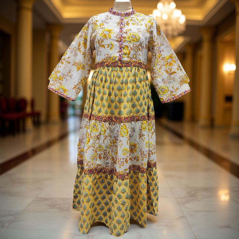 XS/S Multi Sydney Printed Cotton Dress 54&quot; Long Jalabiya