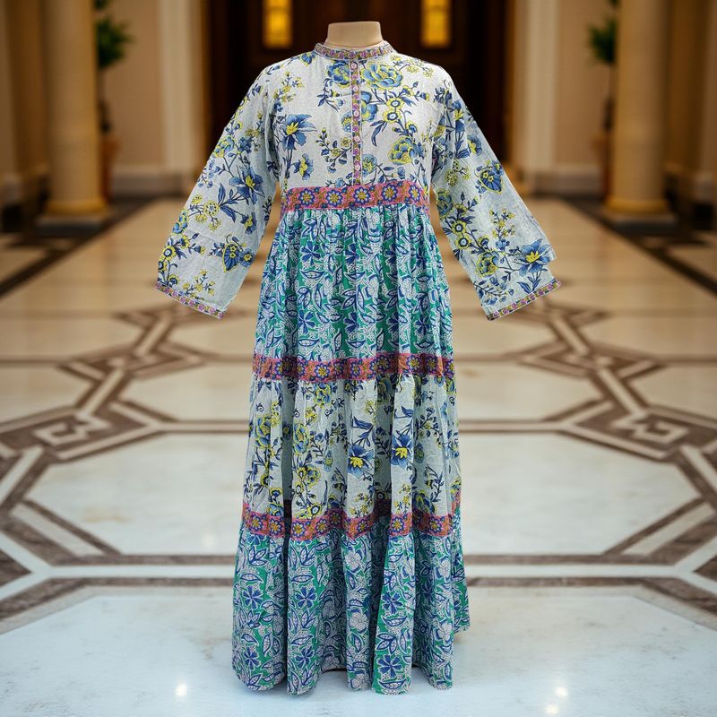 L/XL Multi Sydney Printed Cotton Dress 57&quot; Long Jalabiya