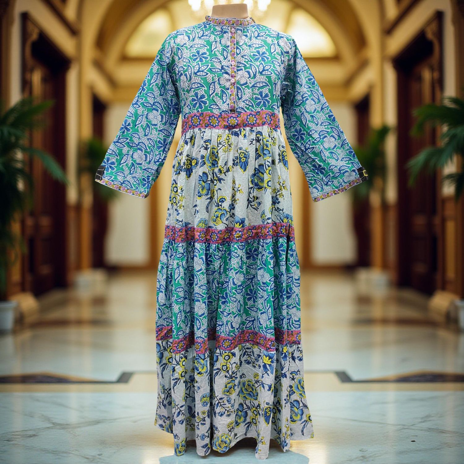 L/XL Multi Sydney Printed Cotton Dress 57&quot; Long Jalabiya