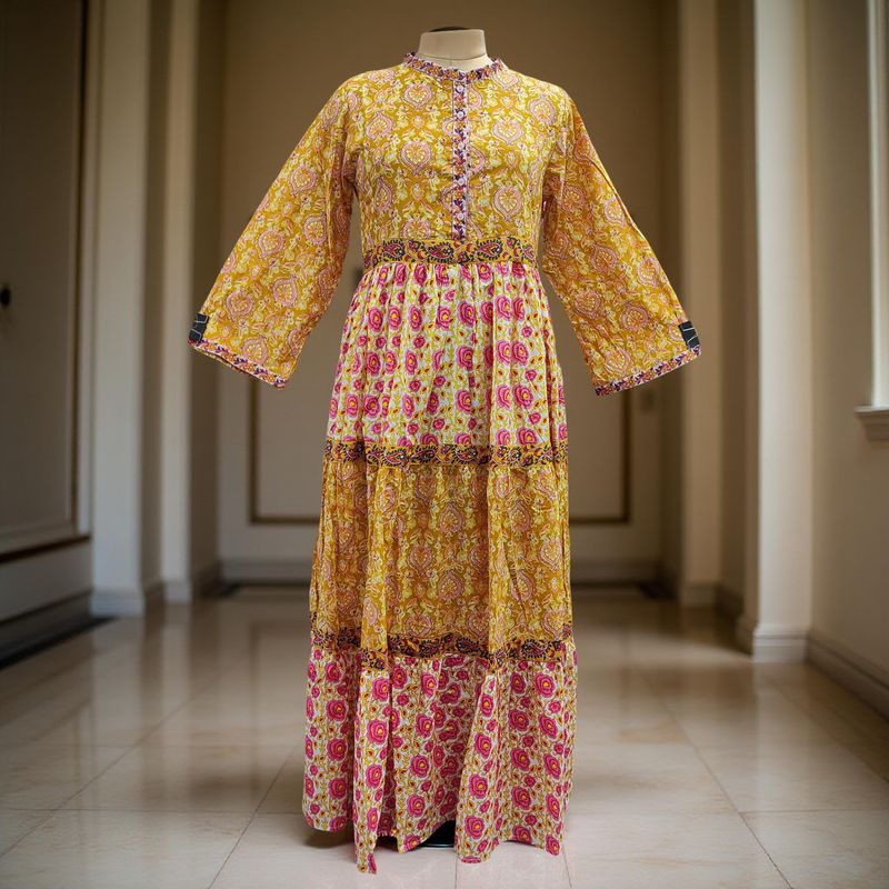 2XL/3XL Multi Sydney Printed Cotton Dress 57&quot; Long Jalabiya