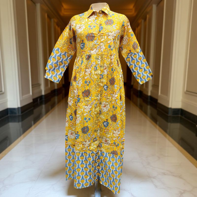 S/M Ana Printed Cotton Dress 57&quot; Long Jalabiya