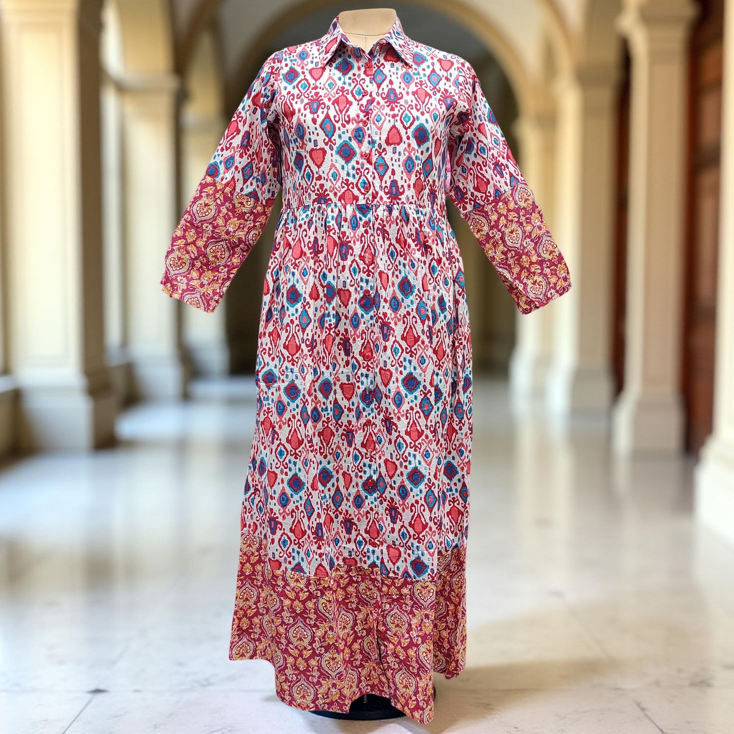 2XL/3XL Ana Printed Cotton Dress 57&quot; Long Jalabiya