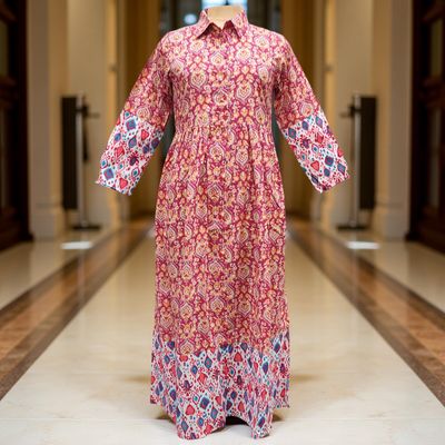2XL/3XL Ana Printed Cotton Dress 57&quot; Long Jalabiya
