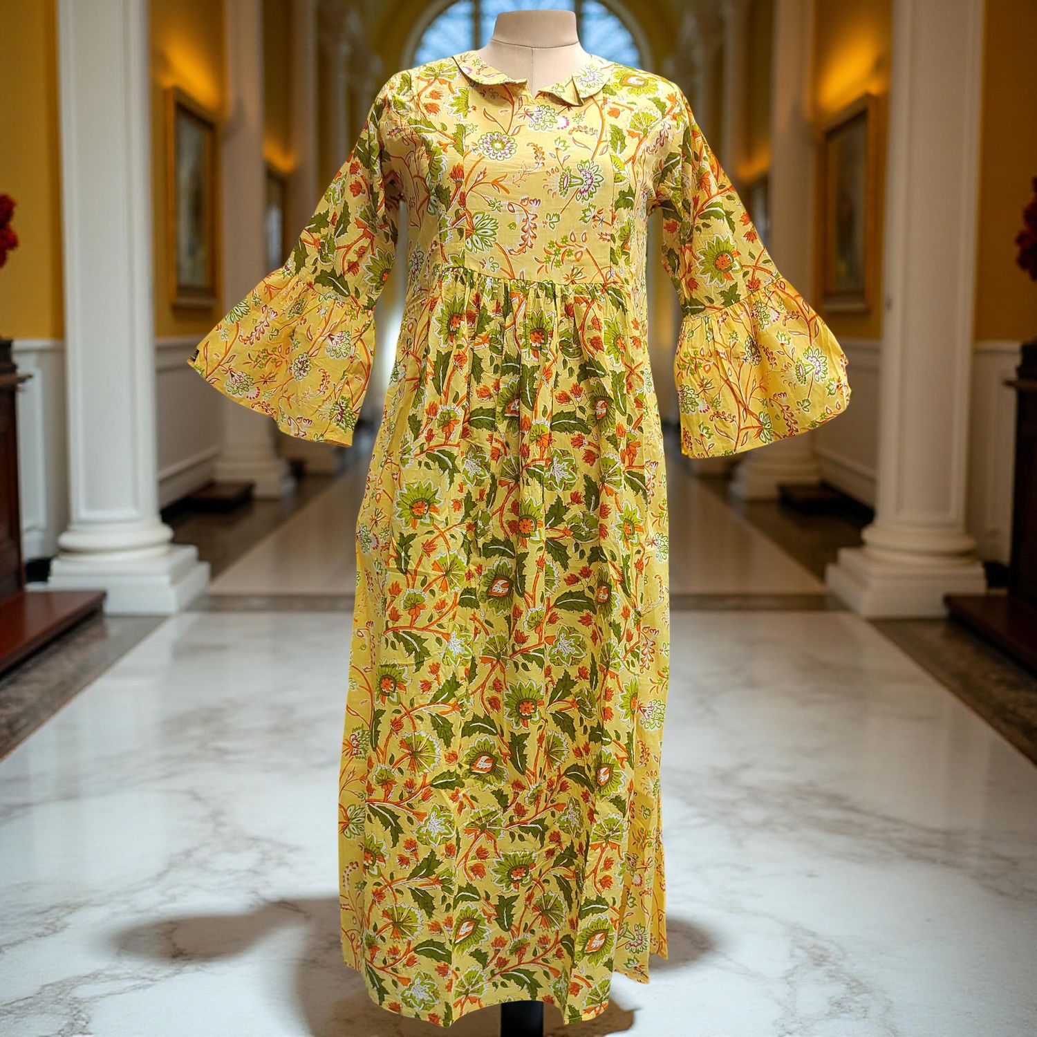 XS-S Husn Printed Cotton Dress 54&quot; Long Jalabiya