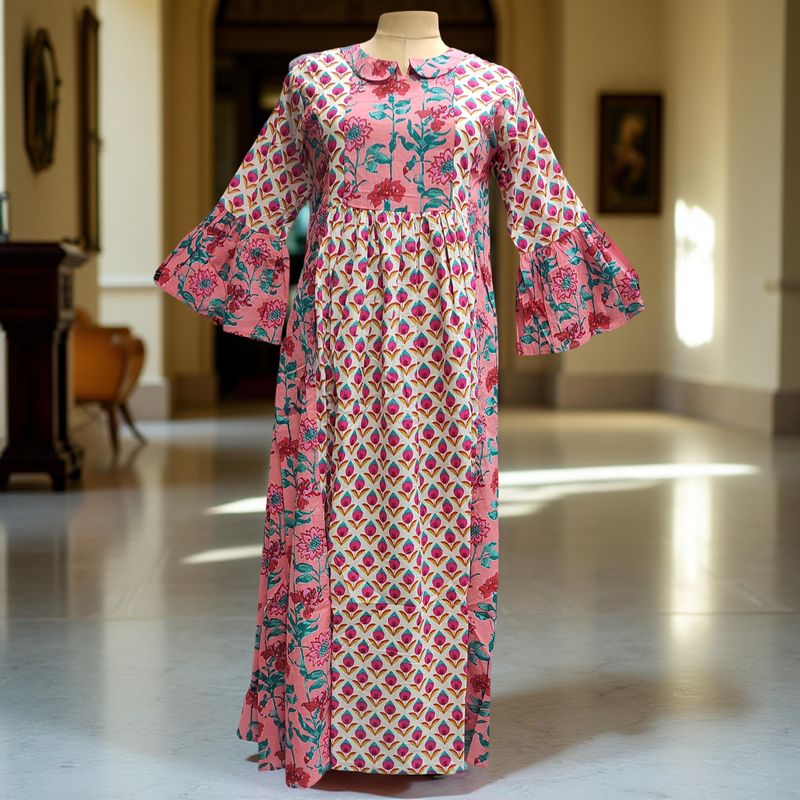 XS-S Husn Printed Cotton Dress 54&quot; Long Jalabiya