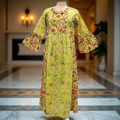 L-XL Husn Printed Cotton Dress 57&quot; Long Jalabiya