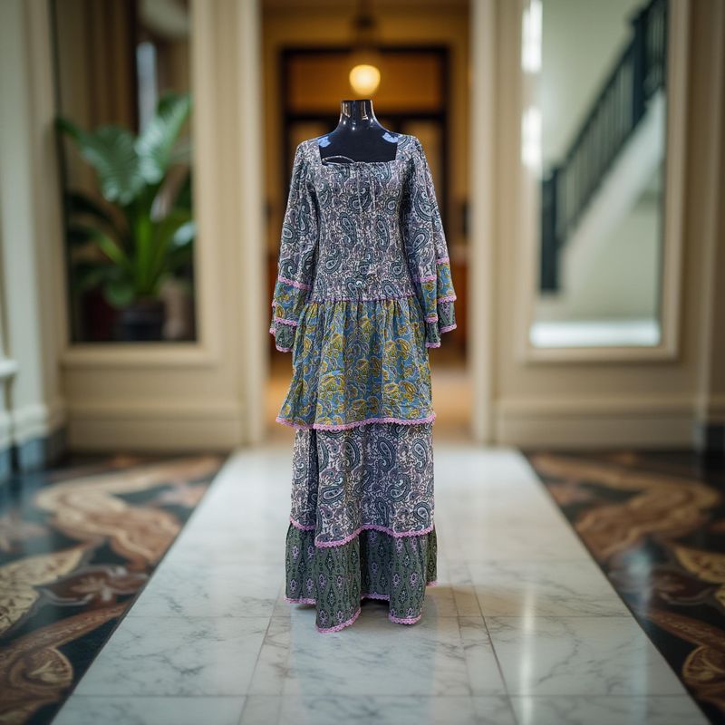 S/M Rahima Printed Cotton Dress 57&quot; Long Jalabiya