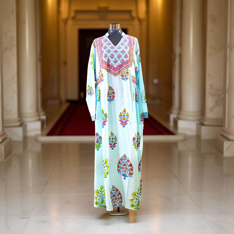L/XL Arwa Printed Cotton Dress 57&quot; Long Jalabiya