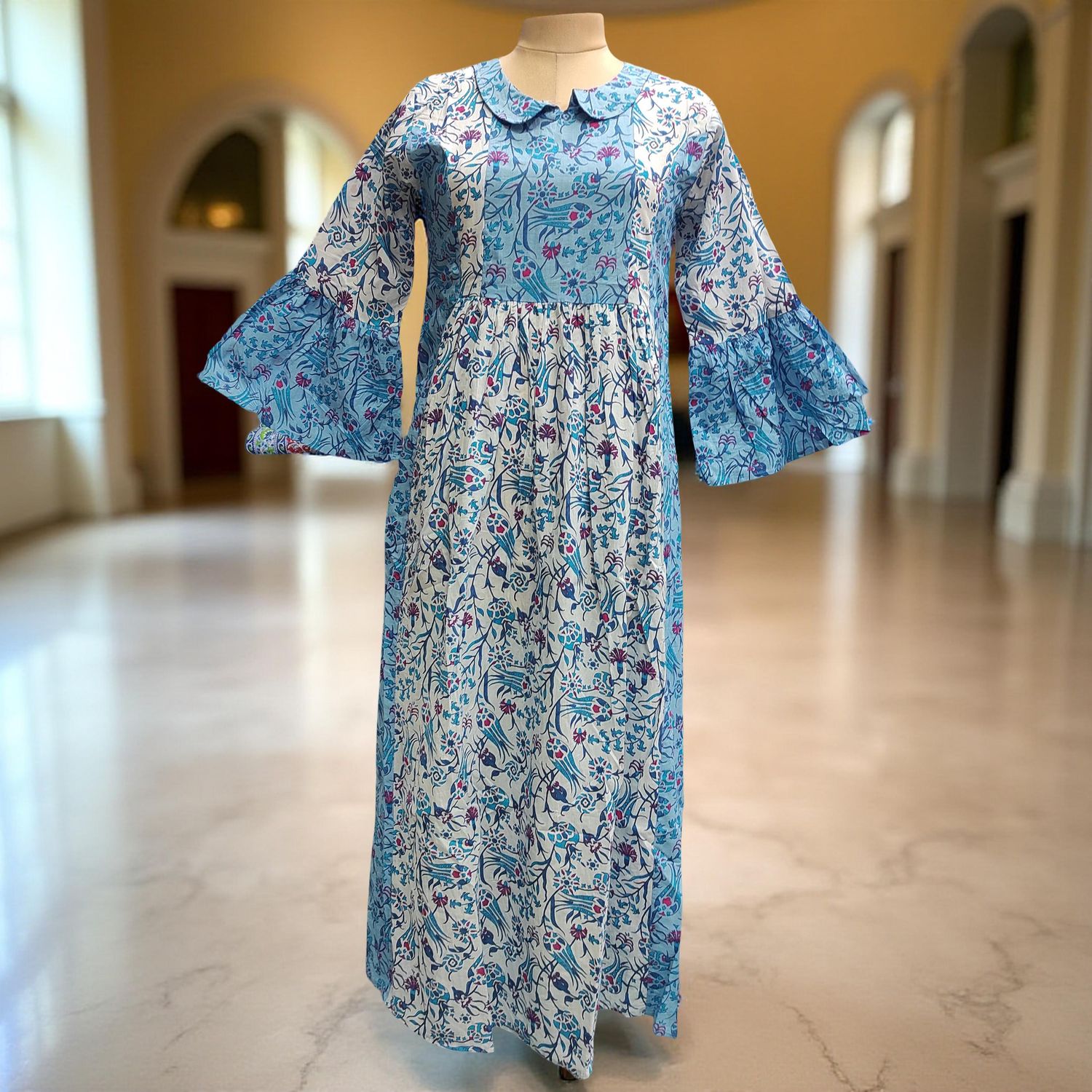 2XL-3XL Husn Printed Cotton Dress 57&quot; Long Jalabiya