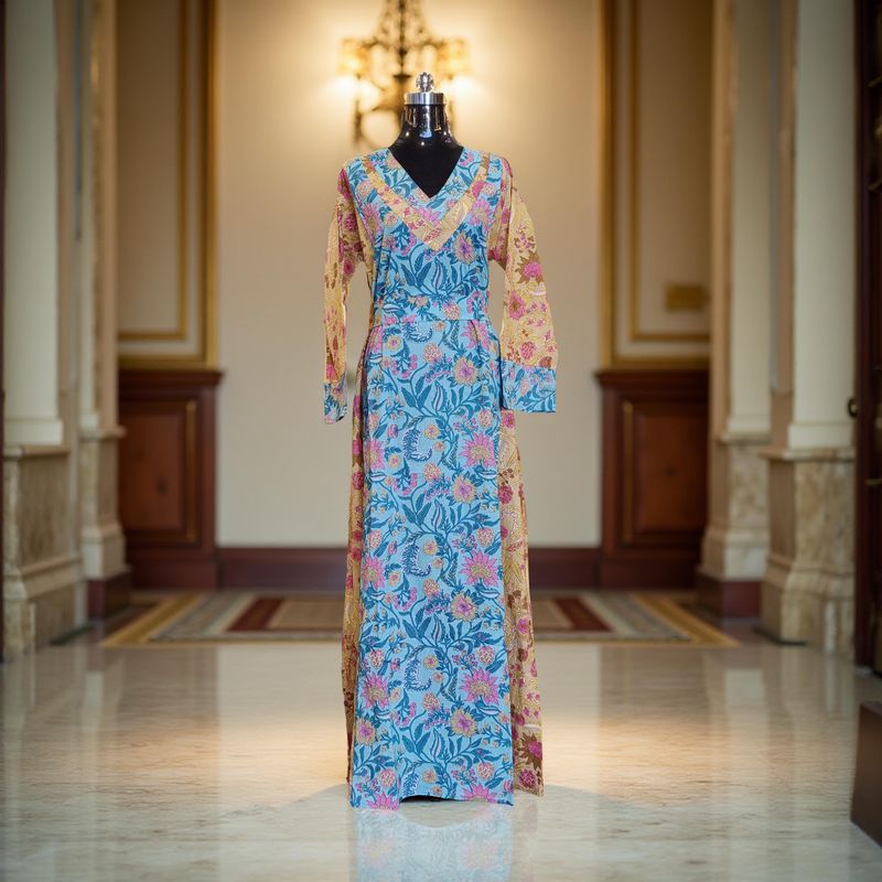 L-XL Noor Printed Cotton Dress 57&quot; Long Jalabiya