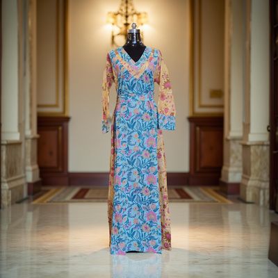 L-XL Noor Printed Cotton Dress 57&quot; Long Jalabiya