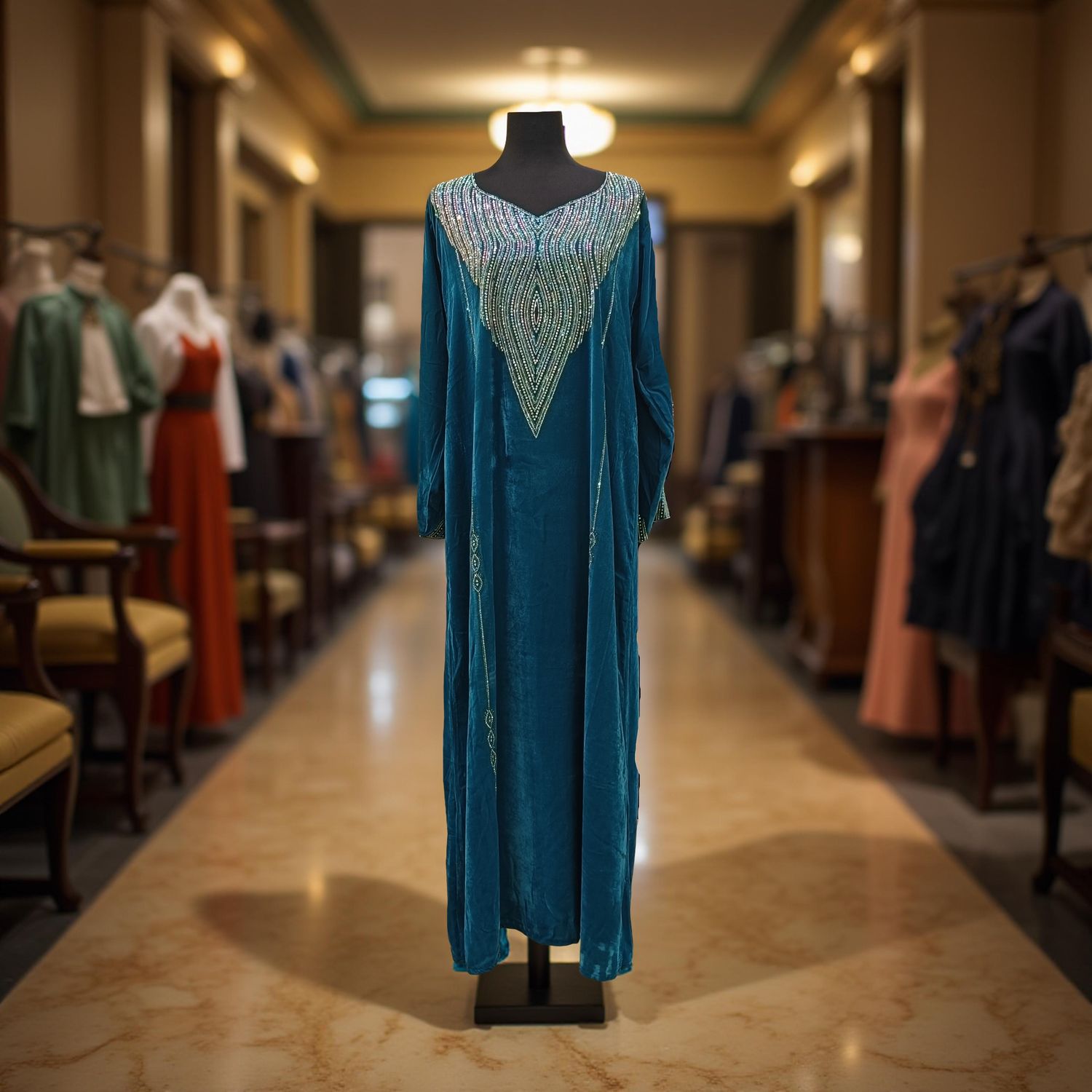 XS-S Velvet Mukhawar Dress 55&quot; Long Jalabiya