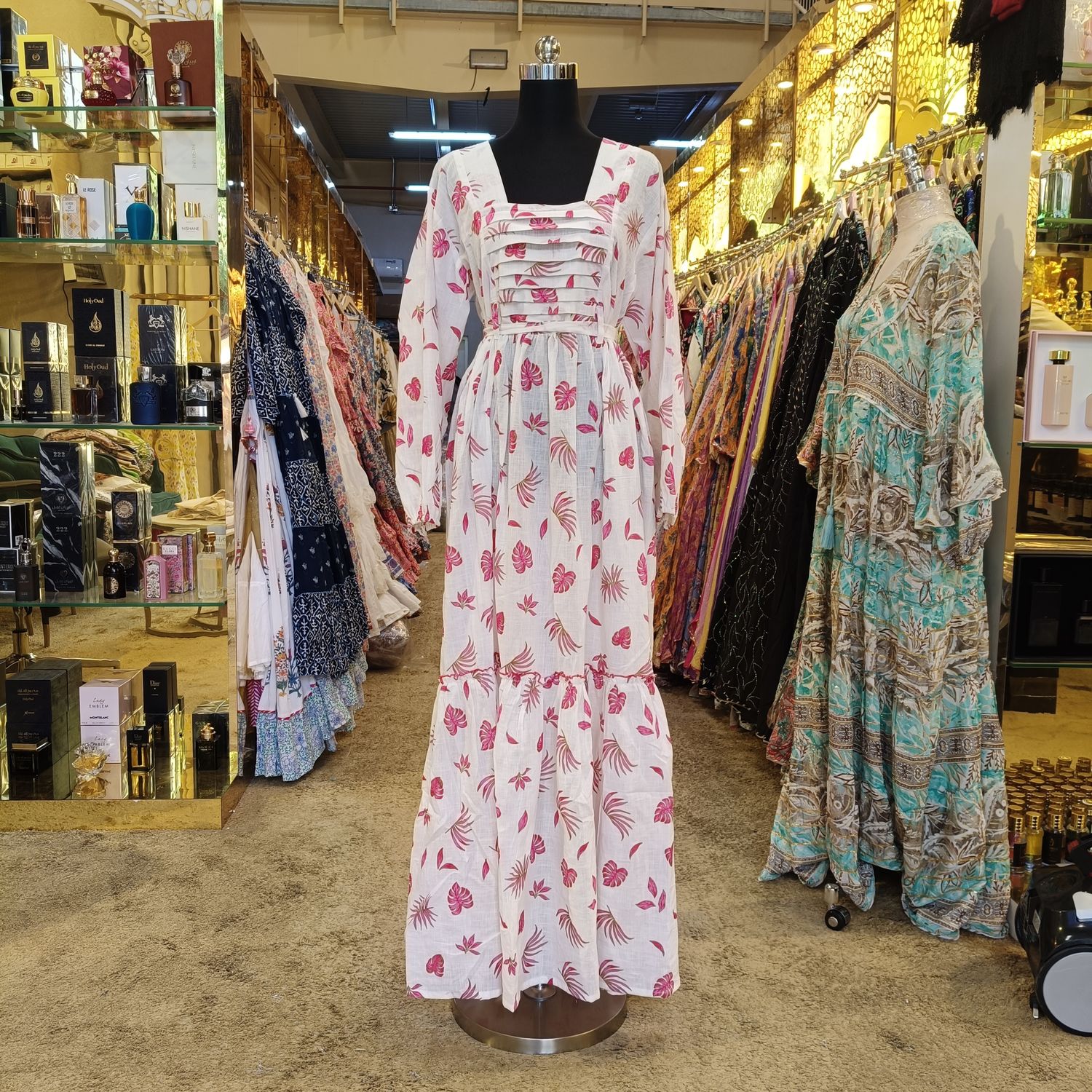 S-M Misba Printed Georgette  Dress 57&quot; Long Jalabiya